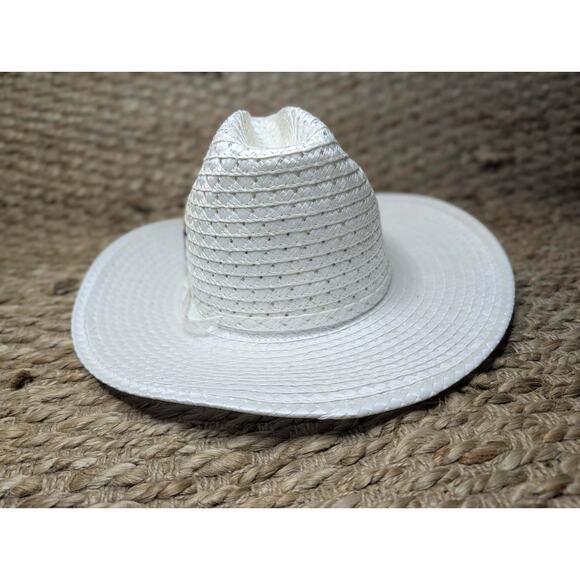Vintage Rockmount Ranch Wear White Straw Cowboy Hat Feathers Size 7 3/8 Cowgirl main image 14
